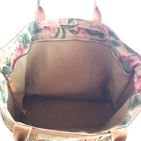 VINTAGE RALPH LAUREN TOTE OVERNIGHT BAG FLORAL LEATHER CANVAS - Picture 5 of 11